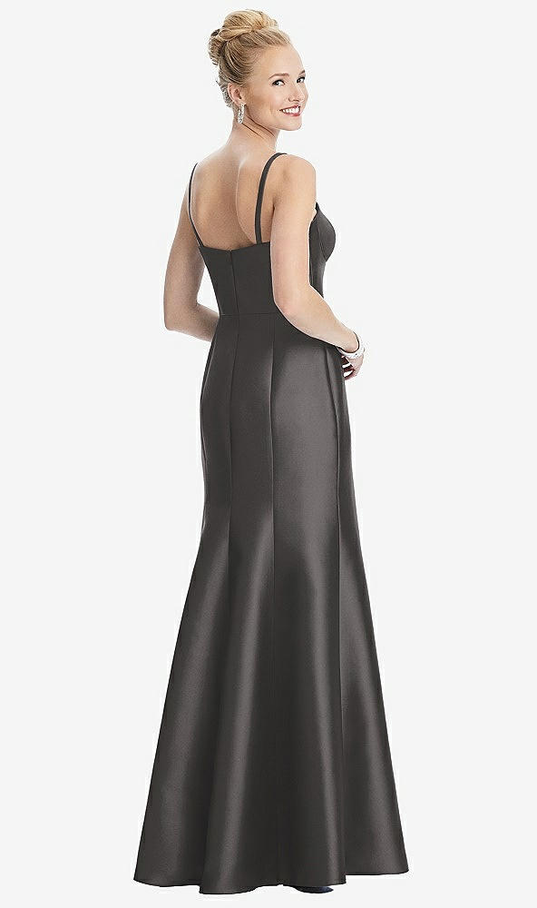Back View - Caviar Gray Bustier Bodice Satin Trumpet Gown