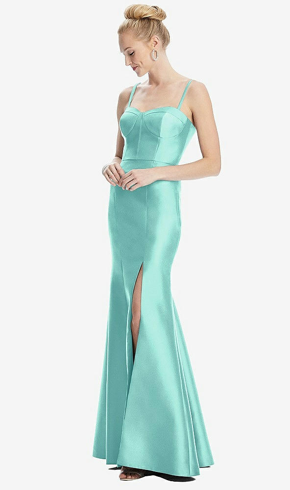 Front View - Coastal Bustier Bodice Satin Trumpet Gown