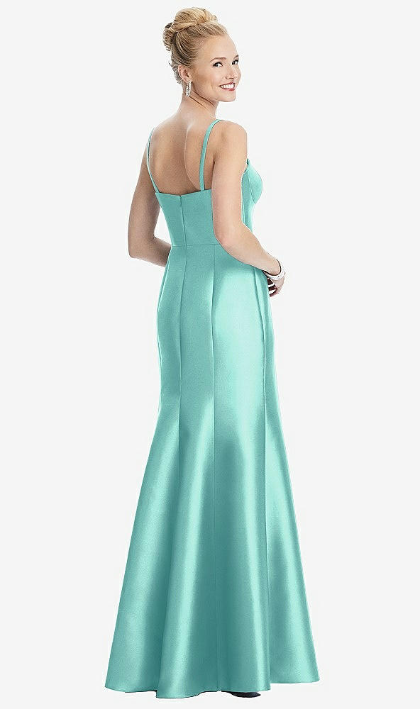 Back View - Coastal Bustier Bodice Satin Trumpet Gown