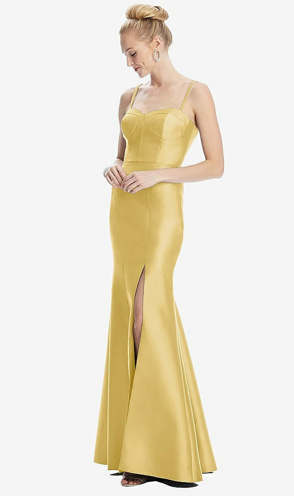 Front View - Maize Bustier Bodice Satin Trumpet Gown