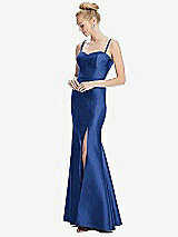 Front View Thumbnail - Classic Blue Bustier Bodice Satin Trumpet Gown