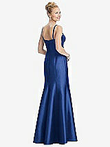 Rear View Thumbnail - Classic Blue Bustier Bodice Satin Trumpet Gown