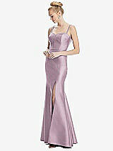 Front View Thumbnail - Suede Rose Bustier Bodice Satin Trumpet Gown