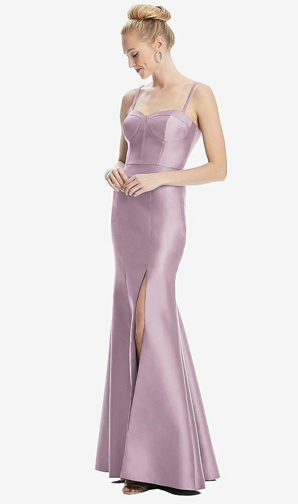 Front View - Suede Rose Bustier Bodice Satin Trumpet Gown