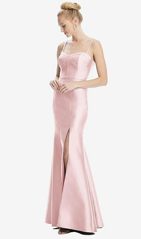 Front View - Ballet Pink Bustier Bodice Satin Trumpet Gown