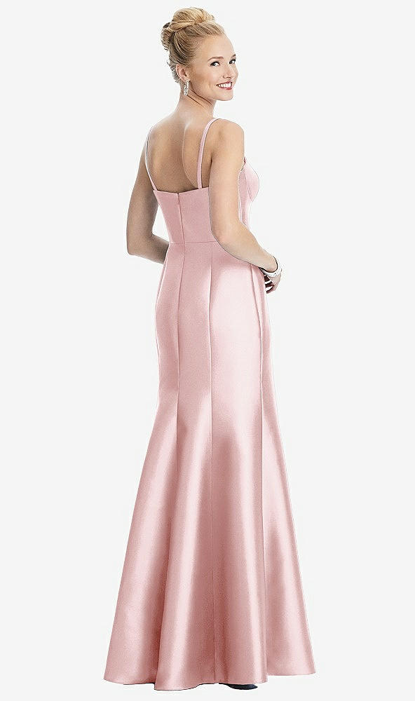Back View - Ballet Pink Bustier Bodice Satin Trumpet Gown