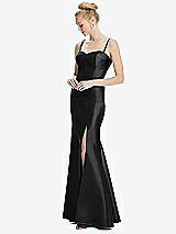 Front View Thumbnail - Black Bustier Bodice Satin Trumpet Gown