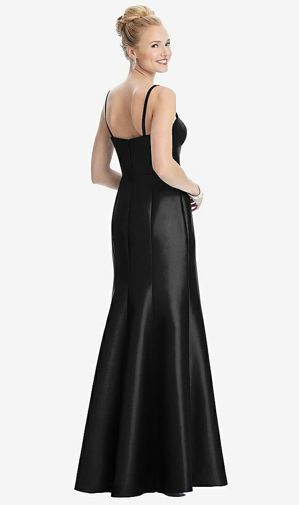 Back View - Black Bustier Bodice Satin Trumpet Gown