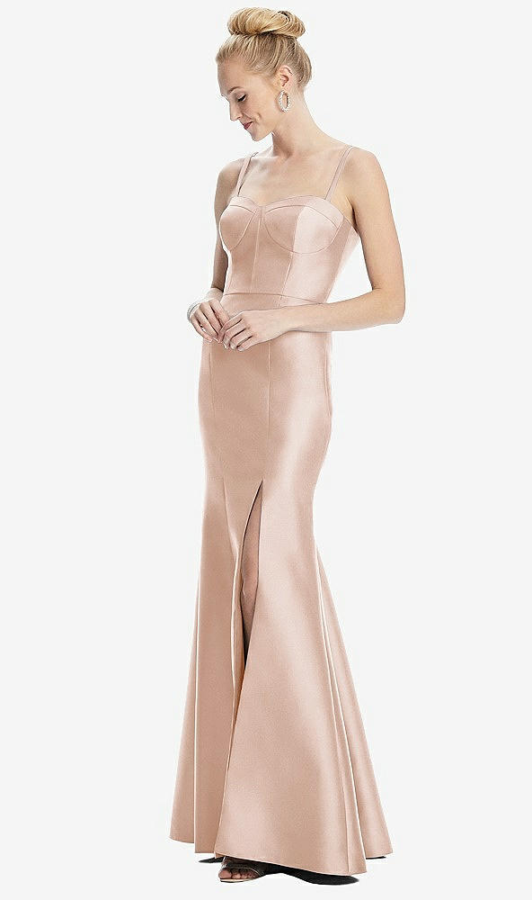 Front View - Cameo Bustier Bodice Satin Trumpet Gown