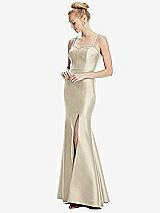 Front View Thumbnail - Champagne Bustier Bodice Satin Trumpet Gown