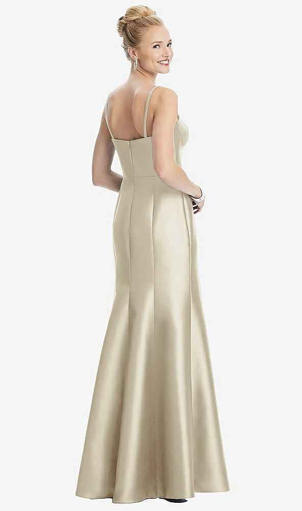 Back View - Champagne Bustier Bodice Satin Trumpet Gown