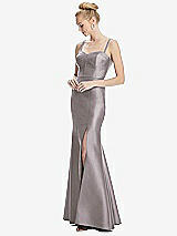 Front View Thumbnail - Cashmere Gray Bustier Bodice Satin Trumpet Gown