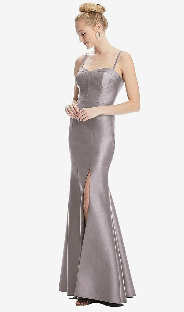 Front View - Cashmere Gray Bustier Bodice Satin Trumpet Gown
