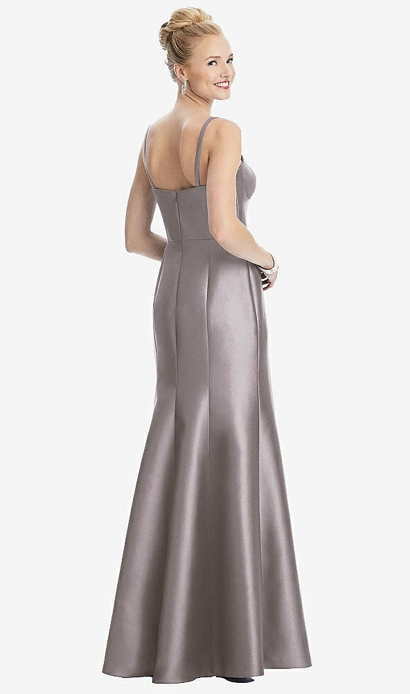 Back View - Cashmere Gray Bustier Bodice Satin Trumpet Gown