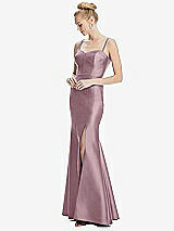 Front View Thumbnail - Dusty Rose Bustier Bodice Satin Trumpet Gown