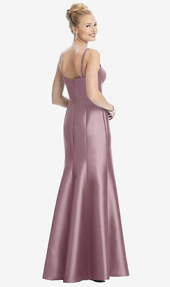 Back View - Dusty Rose Bustier Bodice Satin Trumpet Gown
