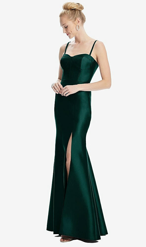Front View - Evergreen Bustier Bodice Satin Trumpet Gown