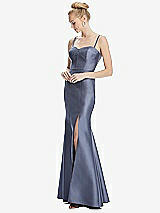 Front View Thumbnail - French Blue Bustier Bodice Satin Trumpet Gown