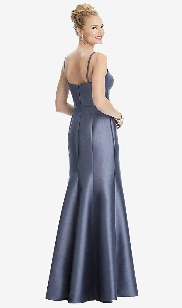 Back View - French Blue Bustier Bodice Satin Trumpet Gown
