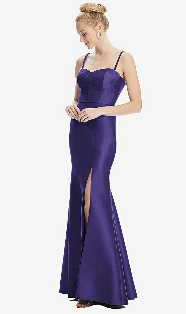 Front View - Grape Bustier Bodice Satin Trumpet Gown