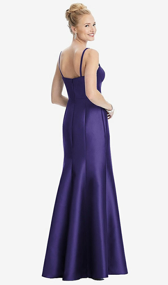 Back View - Grape Bustier Bodice Satin Trumpet Gown