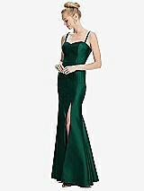 Front View Thumbnail - Hunter Green Bustier Bodice Satin Trumpet Gown