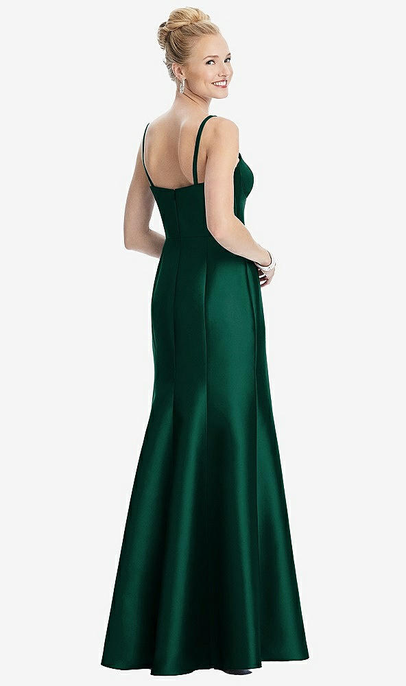 Back View - Hunter Green Bustier Bodice Satin Trumpet Gown