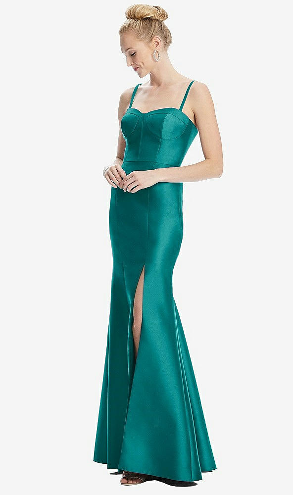 Front View - Jade Bustier Bodice Satin Trumpet Gown
