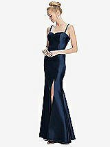 Front View Thumbnail - Midnight Navy Bustier Bodice Satin Trumpet Gown