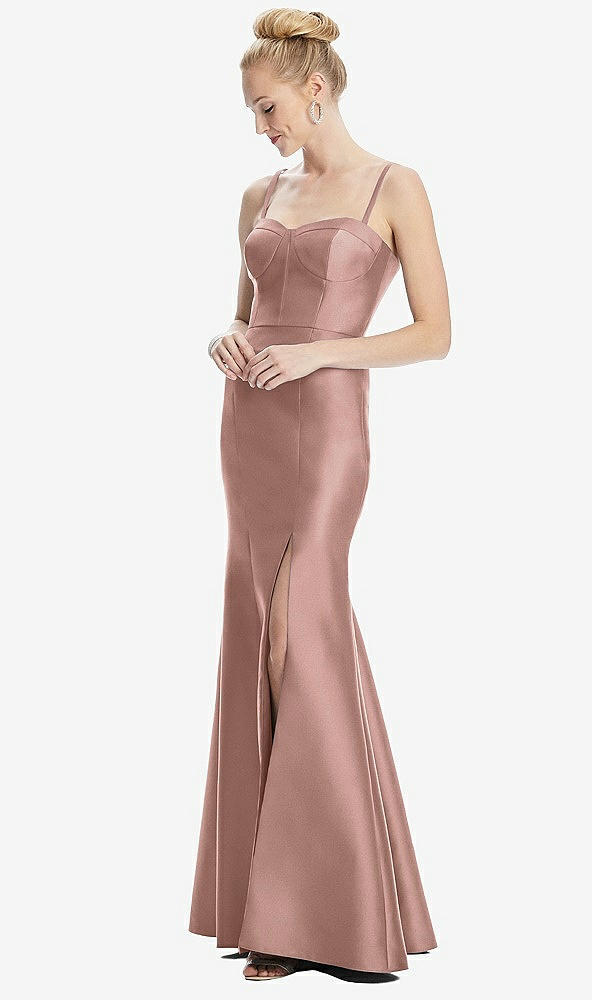 Front View - Neu Nude Bustier Bodice Satin Trumpet Gown