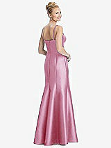 Rear View Thumbnail - Powder Pink Bustier Bodice Satin Trumpet Gown