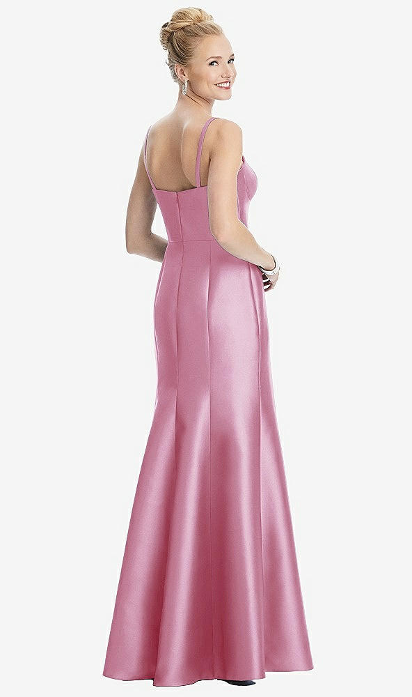 Back View - Powder Pink Bustier Bodice Satin Trumpet Gown