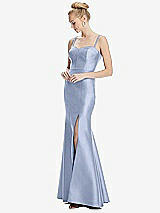 Front View Thumbnail - Sky Blue Bustier Bodice Satin Trumpet Gown