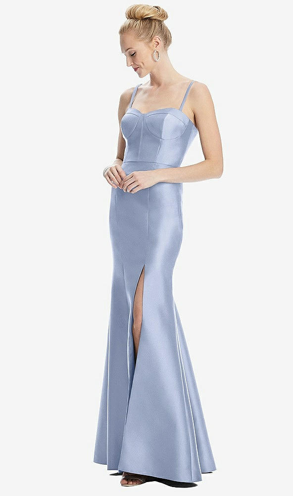 Front View - Sky Blue Bustier Bodice Satin Trumpet Gown