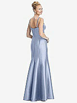 Rear View Thumbnail - Sky Blue Bustier Bodice Satin Trumpet Gown