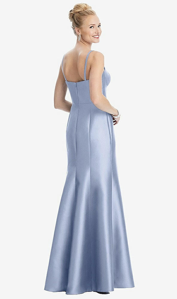 Back View - Sky Blue Bustier Bodice Satin Trumpet Gown