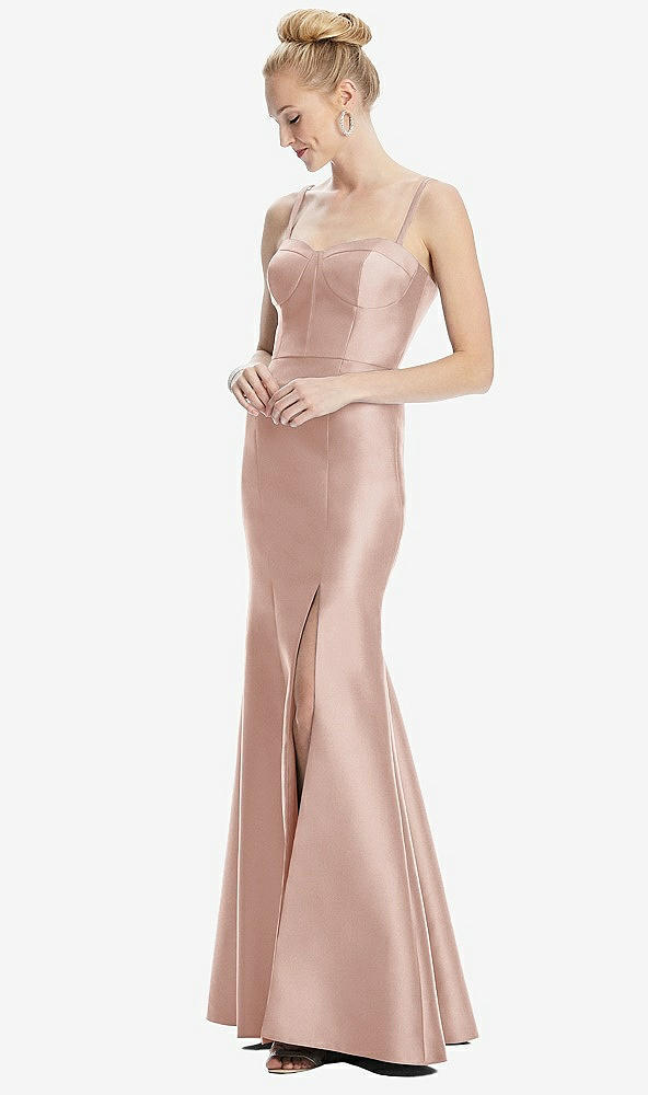 Front View - Toasted Sugar Bustier Bodice Satin Trumpet Gown