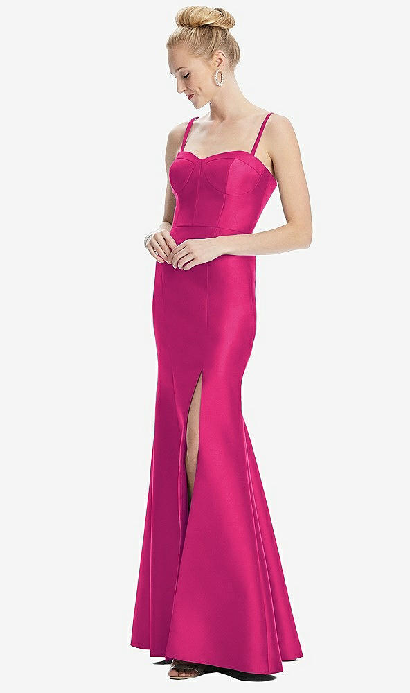 Front View - Think Pink Bustier Bodice Satin Trumpet Gown
