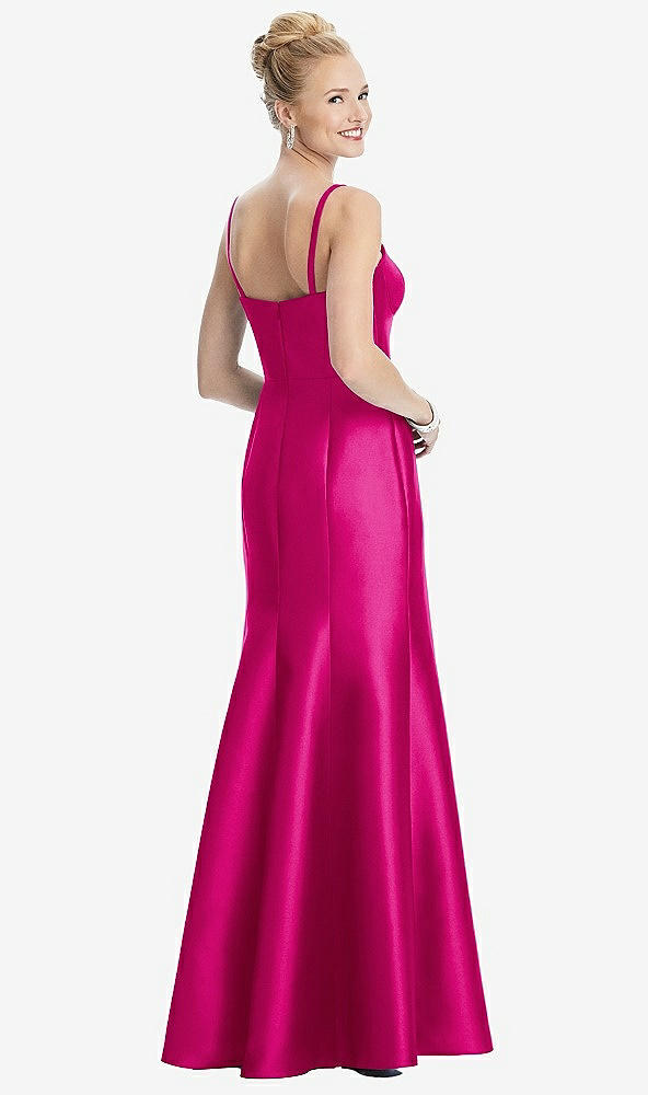 Back View - Think Pink Bustier Bodice Satin Trumpet Gown