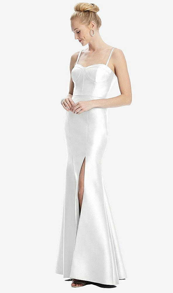 Front View - White Bustier Bodice Satin Trumpet Gown