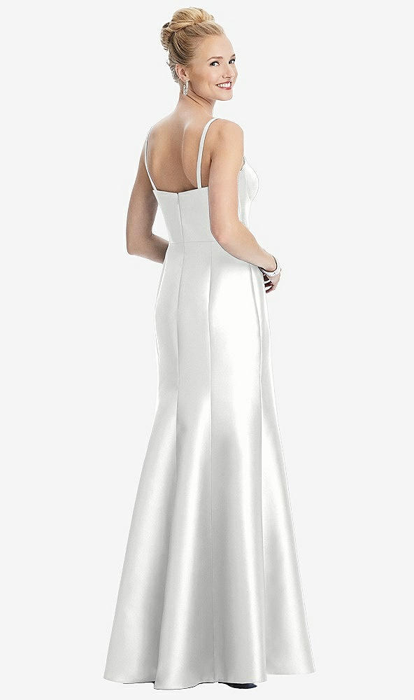 Back View - White Bustier Bodice Satin Trumpet Gown