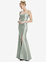 Front View Thumbnail - Willow Green Bustier Bodice Satin Trumpet Gown