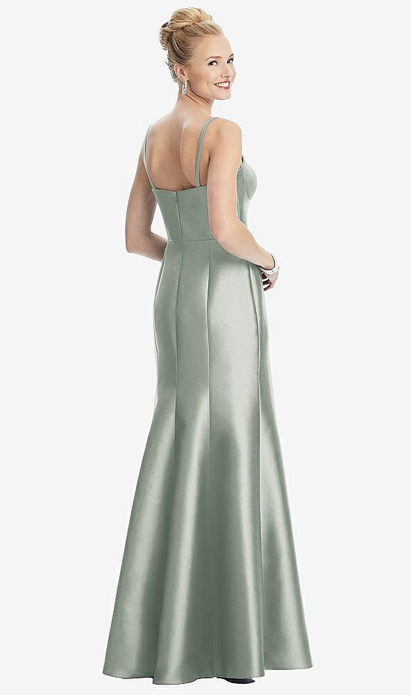 Back View - Willow Green Bustier Bodice Satin Trumpet Gown