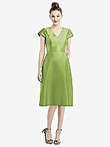 Front View Thumbnail - Mojito Cap Sleeve V-Neck Satin Midi Dress with Pockets