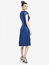 Rear View Thumbnail - Classic Blue Cap Sleeve V-Neck Satin Midi Dress with Pockets
