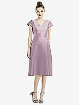 Front View Thumbnail - Suede Rose Cap Sleeve V-Neck Satin Midi Dress with Pockets