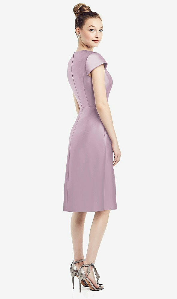 Back View - Suede Rose Cap Sleeve V-Neck Satin Midi Dress with Pockets