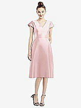 Front View Thumbnail - Ballet Pink Cap Sleeve V-Neck Satin Midi Dress with Pockets