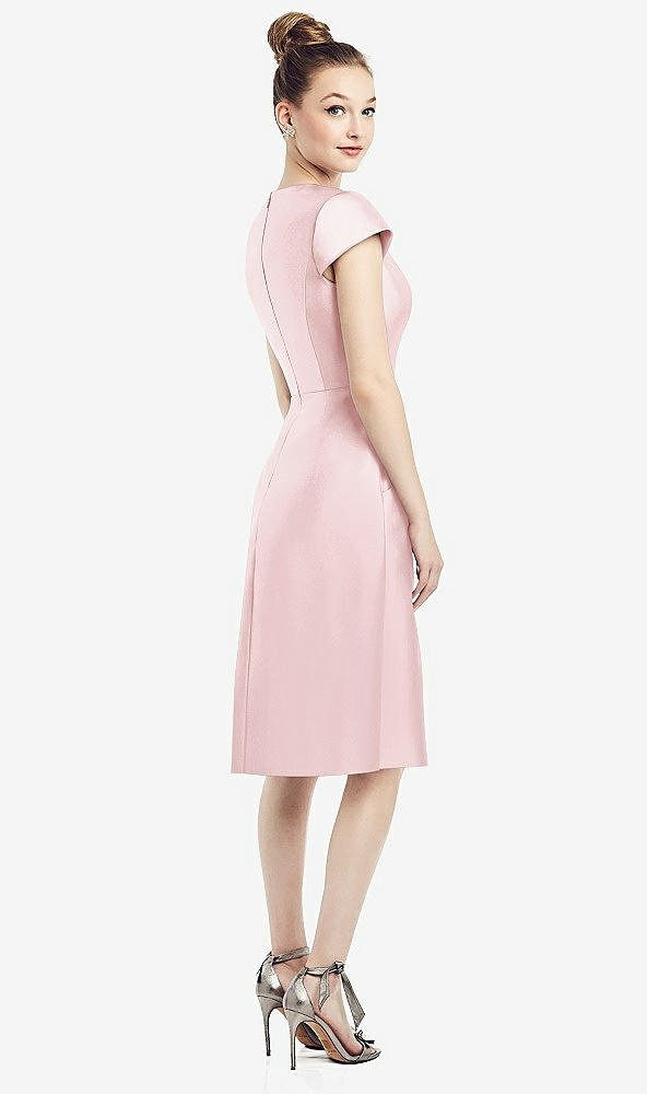 Back View - Ballet Pink Cap Sleeve V-Neck Satin Midi Dress with Pockets