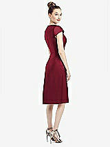 Rear View Thumbnail - Burgundy Cap Sleeve V-Neck Satin Midi Dress with Pockets